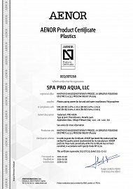 Сертификат AENOR (Asociación Española de Normalización y Certificación) на полипропиленовые системы PRO AQUA (трубы и фитинги) на английском языке